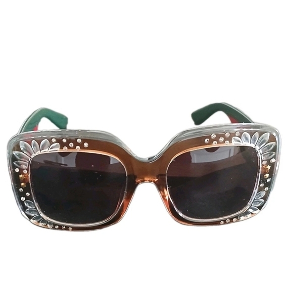 unbranded Accessories - Womens Rectangular Foliage Jewel Trim Thick Plastic Sunglasses Green & Red